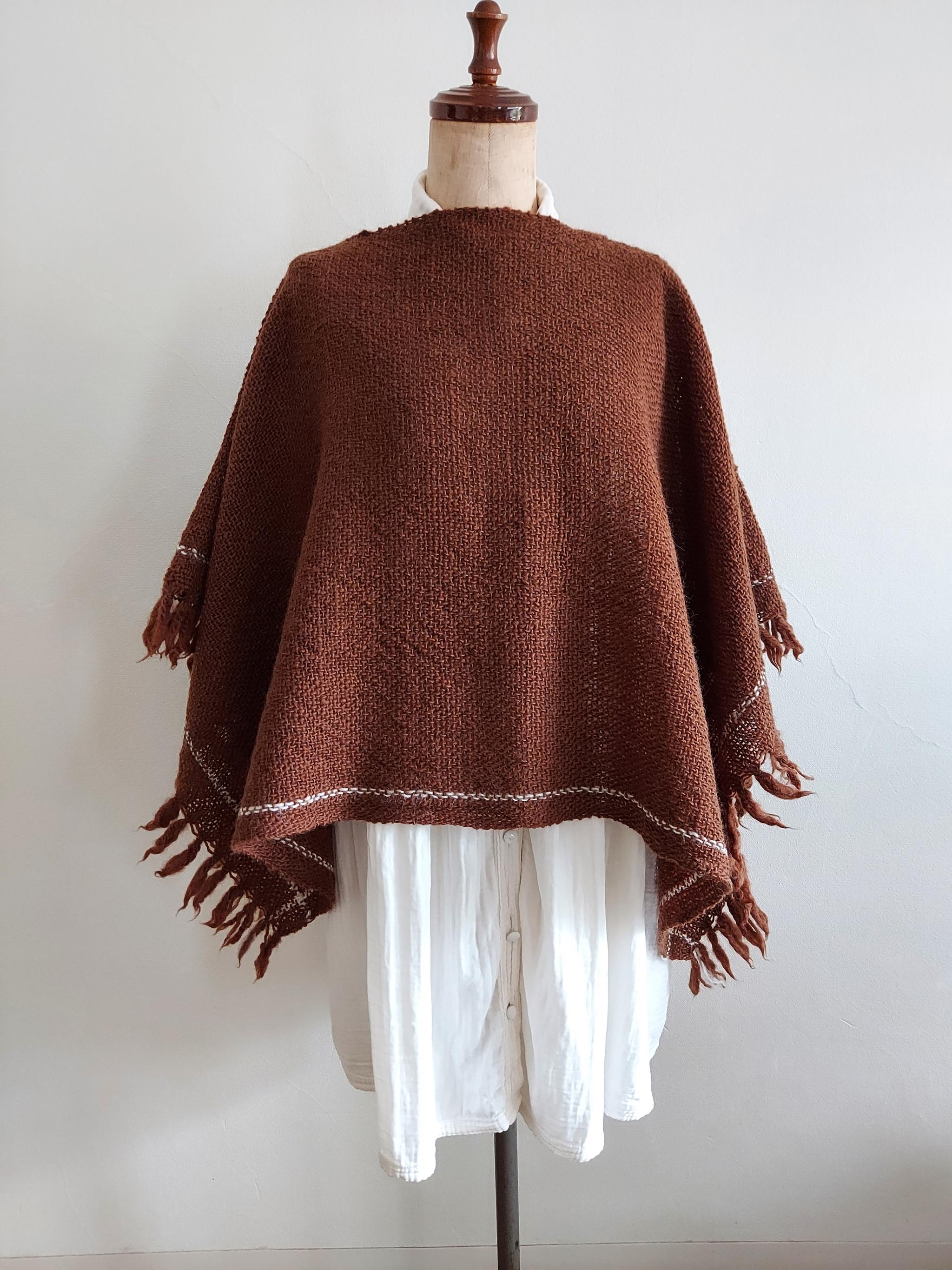 ホームスパン ポンチョ　茶