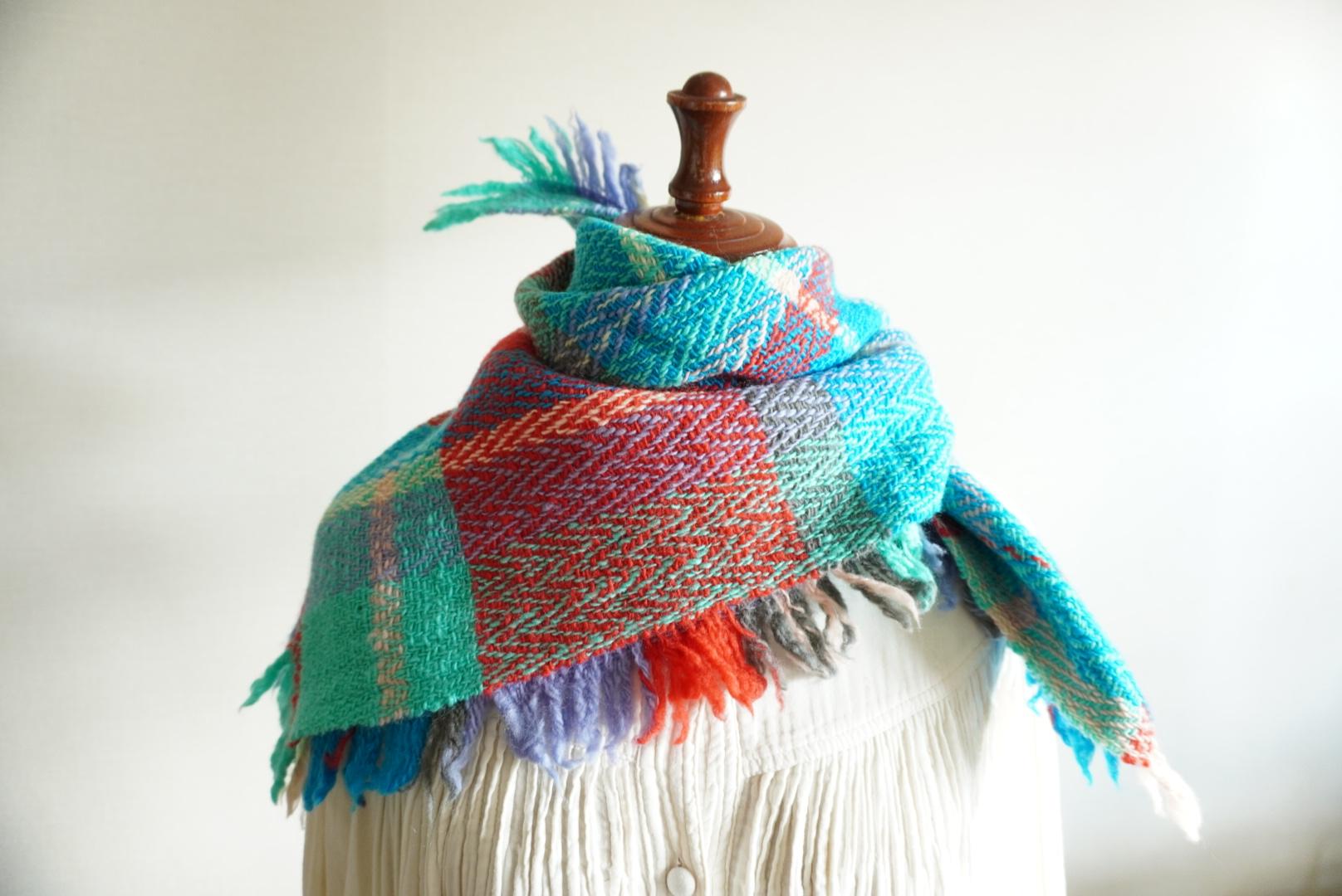 ホームスパン　ウールネッカチーフ　ブルーチェック