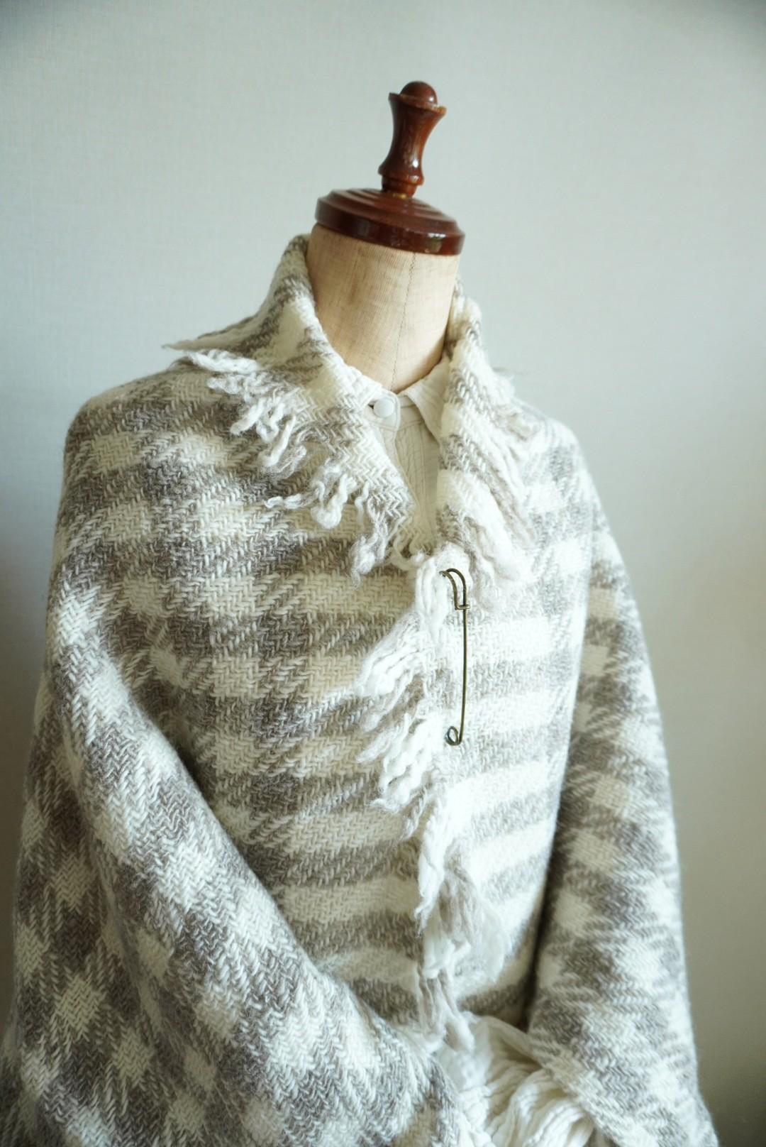 ホームスパン 羽織り物 ギンガムチェック　ナチュラルライトグレー