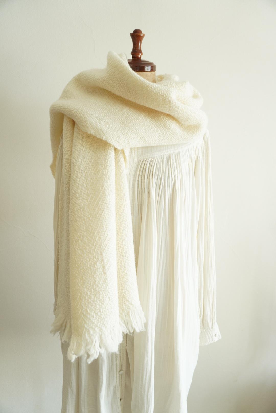 ●O様注文品●Herring bone ショール　生クリーム色 | 7枚目