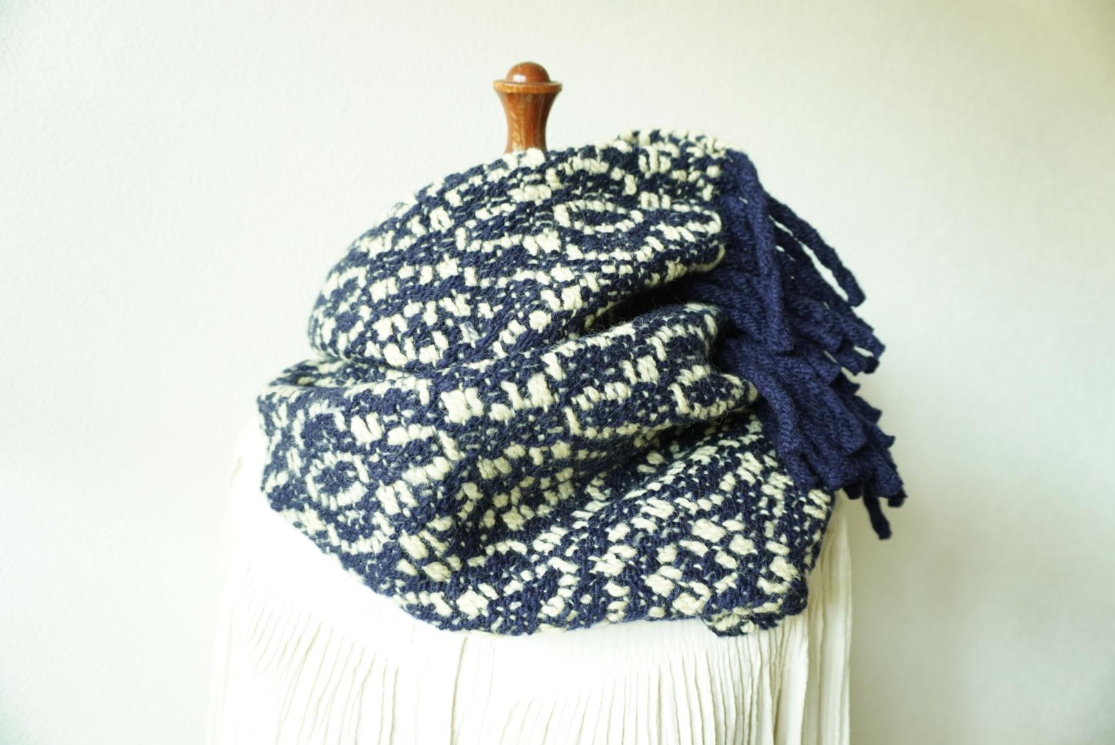 Overshotスヌード　なす紺×レモンクリーム