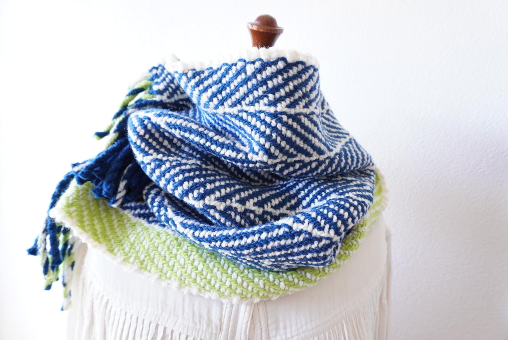 Herring boneスヌード　青×きみどり