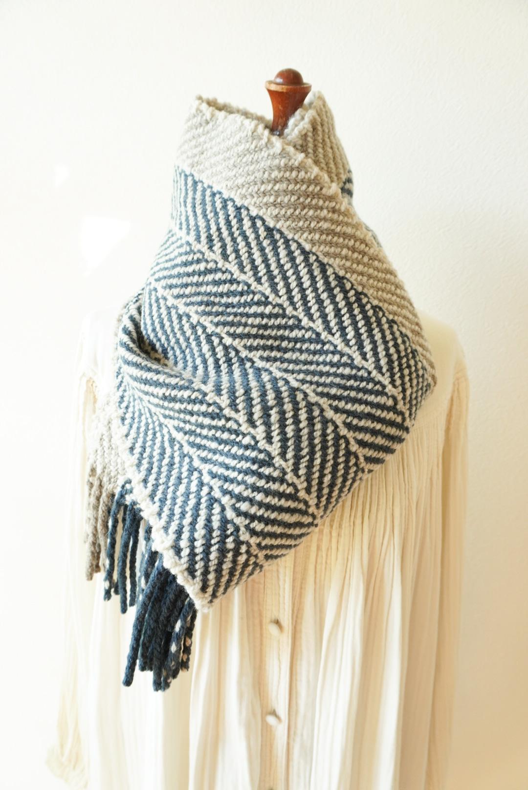 ●N様注文品●ホームスパン Herring boneマフラー ブルーグレー×グレー